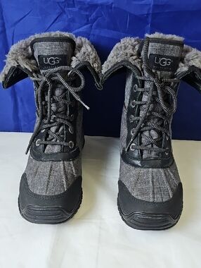 UGG Gray and Black Lace-Up Shearling Boots